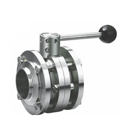 Sanitary Stainless Steel 3PCS Butterfly Valve welding type with Plastic Gripper Handle