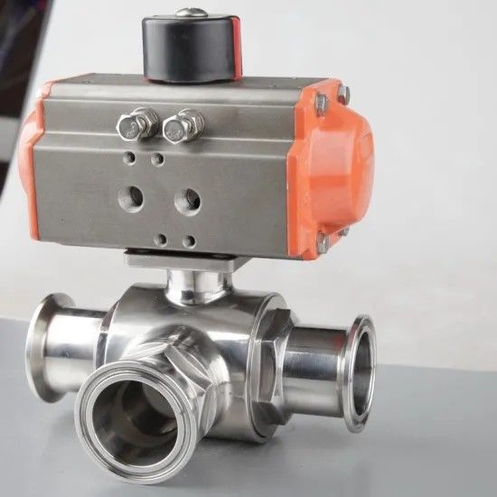 Sanitary 3 Way pneumatic Actuator Ball Valve WENZHOU CHUANGXING FLUID
