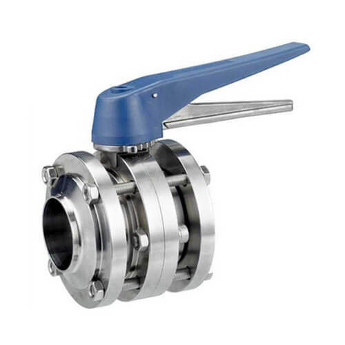 Sanitary Stainless Steel 3PCS Butterfly Valve welding type with Plastic Gripper Handle
