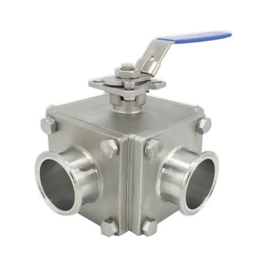 Stainless Steel Pneumatic operated 3 way sanitary Non-Retention Ball Valve tri-clamped