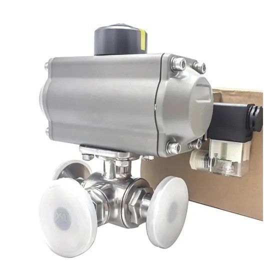 Sanitary SS304,3 Way pneumatic Actuator Ball Valve Male Thread, Floating type,manual type